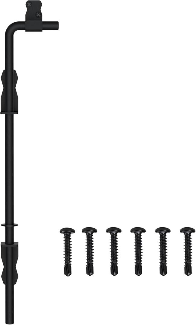 Sdstone 18 Inch Heavy Duty Cane Bolt Gate Drop Rod Hardware Ground Latch for Wooden Fences,Metal Gates Doors Stopper for Gate Ground (Black Finish,1 Pack)