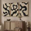 Framed Neutral Abstract Wall Art for Living Room, 3 Piece Black and Beige Mid Century Modern Painting Print, Large Line Canvas Artwork for Dining Room Bedroom Hallway Office Walls Decor, 24x36 Inch, 24" W x 36" H x 3Pcs