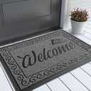 Yimobra Welcome Mat, Heavy Duty Sturdy Door Mats for Home Entrance Outdoor Indoor, Front Doormat for Outside Patio Floor Entry Porch Garage Office, Waterproof, Low Profile, 29.5 x 17, Black Grey