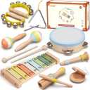 Baby Musical Instruments Set Montessori Wooden Music Toys for Toddlers 3 4 5 Neutral Color Percussion Music Kit with Drum, Xylophone,Storage Bag, Birthday Preschool Learning Gift for Boys Girls