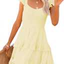 Women Summer Dresses Casual Boho Smocked Ruffle Sun Beach Babydoll Mini Dress Layered Flowy Swing Dress (Yellow, Small)