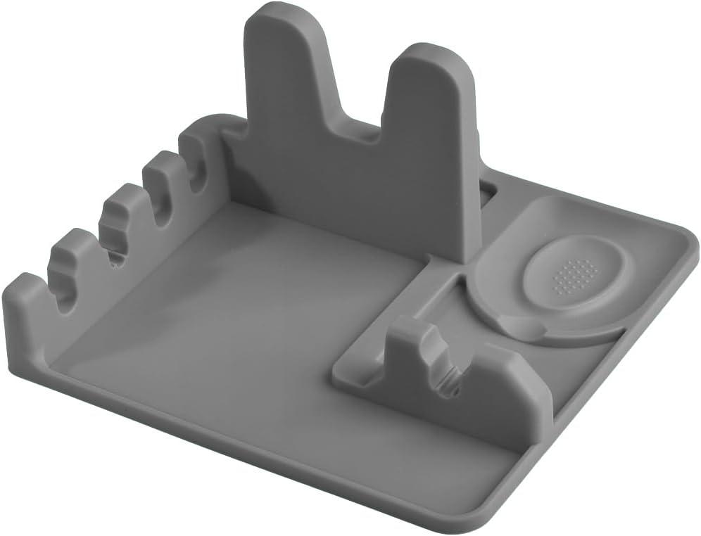 Silicone Spoon Rest and Pot Lid Holder Stand for Kitchen Counter Top, Ladle/Spatula/Spoon/Tongs Holder, Food Grade Silicone, Heat Resistant, Anti-slip BPA-Free, Grey (Gray)