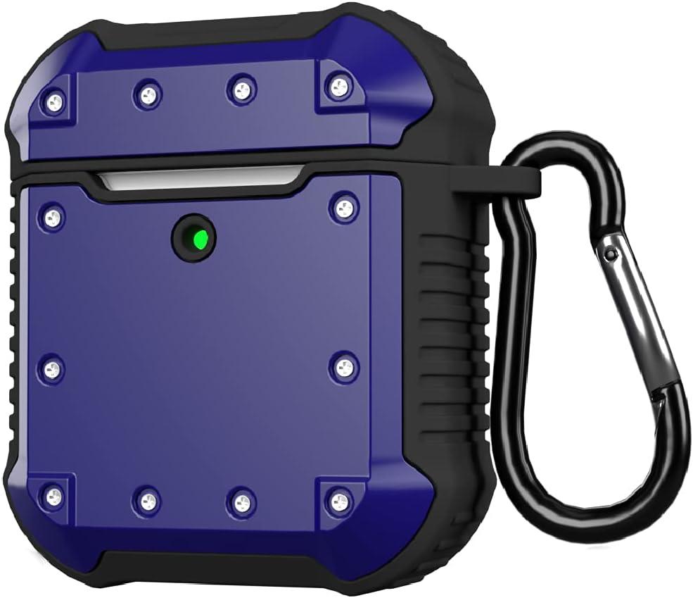 2 x TalkWorks AirPods Case Cover with Keychain - Rugged Protective Hard Skin for AirPods Keychain Case Clip Carabiner Wireless Charging Compatible with Apple Air Pod Carrying Case Series 1 & 2 - Navy