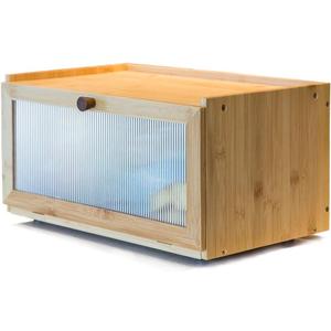 ETMI Bamboo Bread Box for Kitchen Counter-Large Capacity Bread Storage Container Farmhouse Bread Box with Window Bread Holder, 9.4 "x15.7"