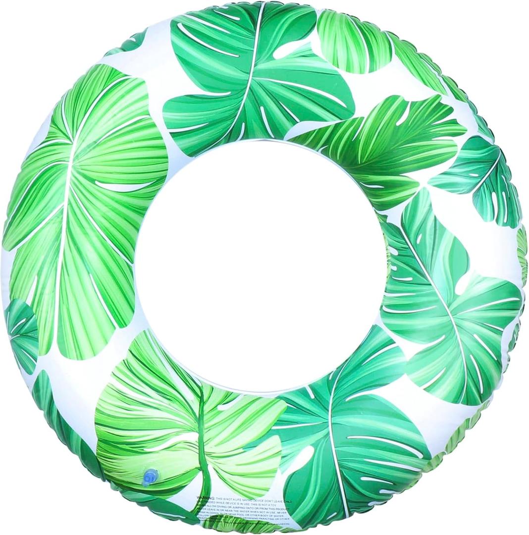 Pool Float for Swimming Pool, Inflatable Swim Tube Floaties for Teens Adults Tropical Leaf Printed Swim Ring Pool Party Decoration (Green)