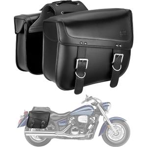 KEMIMOTO Motorcycle Saddlebags, 30L Large Capacity Saddle Bags Motorcycles, PU Leather Motorcycle Luggage Bag for Sportster Softail Dyna V-star Shadow, Universal Motorcycle Accessories, Black (Black with Inner Pocket)