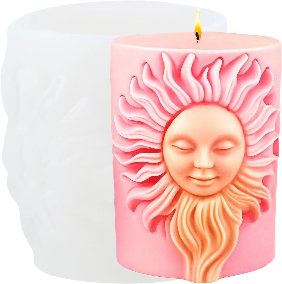 XIAOSHUI Sun Face Candle Silicone Molds Sun Goddess Pillar Candle Making Mold for Candle Home Decorate Resin Casting Aromatherapy Candles Gypsum Polymer Clay Craft (Style B)