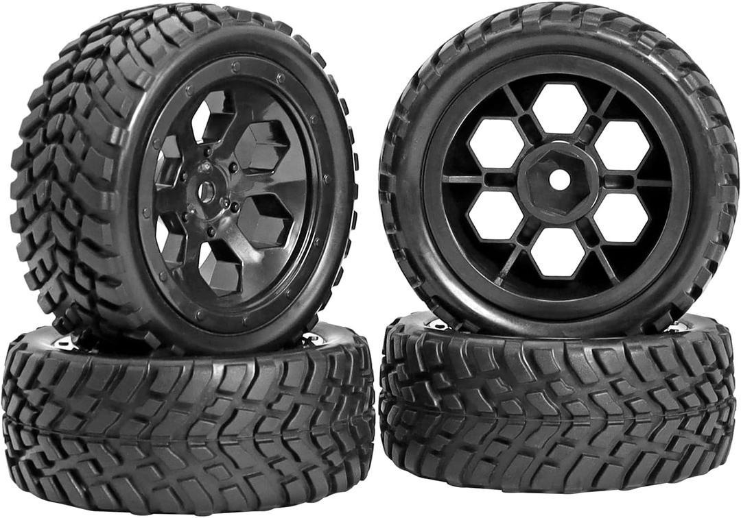 RC Station 12mm Hex RC Wheels and Tires for Hyper Go H16BM H14BM Tires and Wheels 1/14 1/16 with Foam Inserts for Traxxas Wltoys 144001 etc 1/18 RC Car Street Tires Wheels Preglued