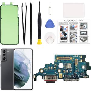 for Galaxy S21 US Version Charging Port Replacement Kit, S21 SM-G991U, SM-G991U1, SM-G991W Dock Board USB-C Connector, with Toolkit & Instruction Manual