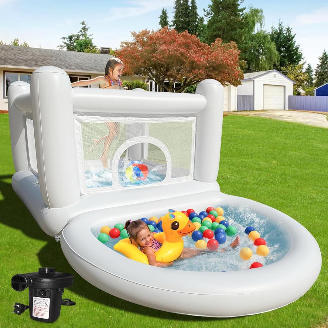 White Bounce House Toddler House, Bouncy House for Kids 3-6 Mini Bouncer, Indoor Outdoor Inflatable Bounce House for Kids and Adults