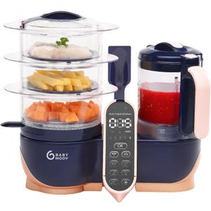 Babymoov Duo Meal Station XL, 6 in 1 Food Processor with Steamer, Multi-Speed Blender, Warmer, Defroster & Sterilizer (Nutritionist Approved), pink