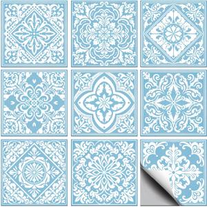 36 Pcs 9 Style Baroque Style Peel and Stick Wall Tile Sticker Geometric Patterns Wall Stickers Waterproof Self Adhesive Stick on Tile Decals for Kitchen Bathroom Art Decor, 44 Inch