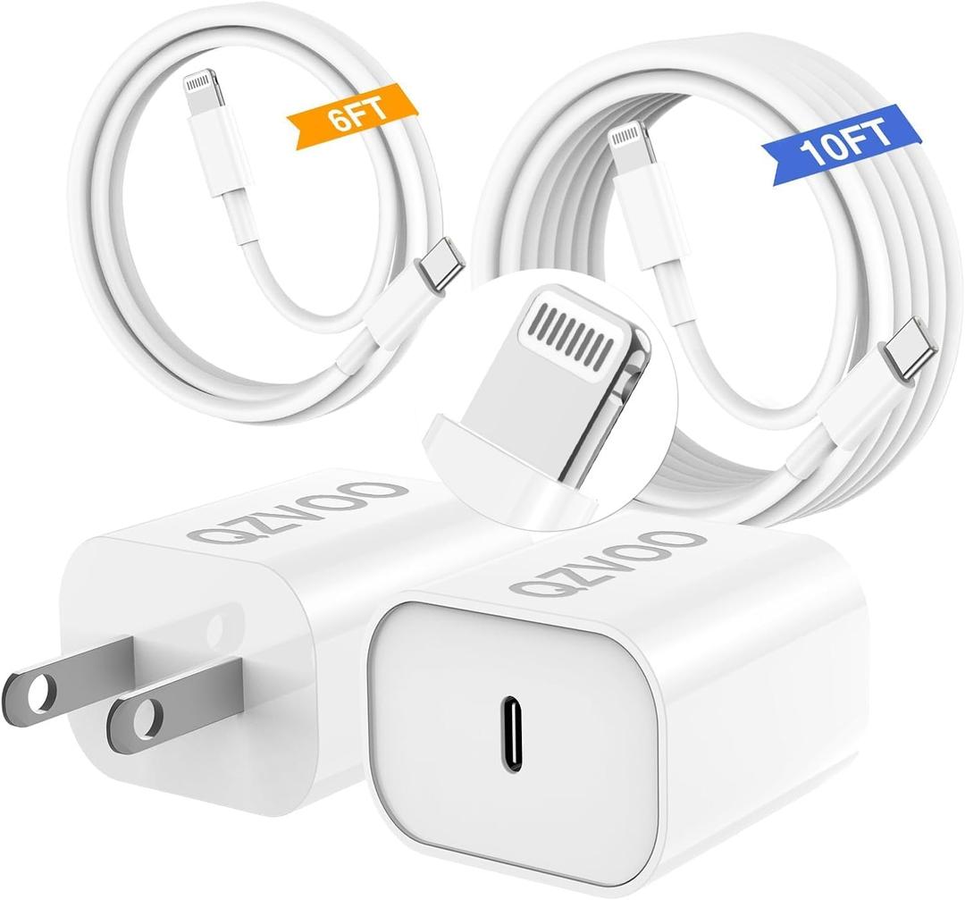 (6ft+10ft) iPhone Charger Fast Charging for iPhone 14 13 12 Fast Charger,20W USB C Wall Charger with Type C to Lightning Cord for i Phone 13/14/12 Pro Max Plus/11,iPad-2Pack