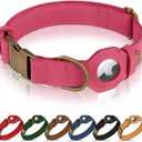 AirTag Dog Collar - Genuine Leather Dog Collar with Apple AirTag Holder and Metal Buckle - Smart GPS Tracking Pet Collars (Pink, XS, 9"-12" Neck Fit)