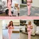 Peauty Maternity Square Neck Bodycon Dress Ribbed Maxi Maternity Dress Photoshoot Short Sleeve Baby Shower Dress (Pink) Small