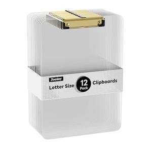 Zoenley Clear Plastic Clipboard Set of 12, 12.5 x 9'' Letter Size for Classroom, Students, Teacher, Nurse, A4 Transparent 8.5 x 11'' Clip Board with Low Profile Golden Clip, Office & School Supplies