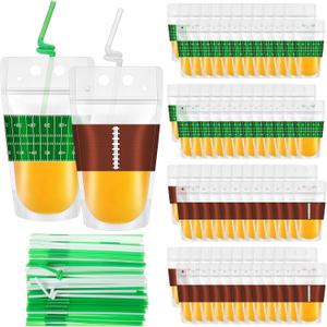 Yungyan 100 Set 16 oz Football Drink Pouches Football Party Favors Decorations Reclosable Zipper Pouche Juice Bags for Birthday Gameday Tailgate Decorations, 5.12 x 9.06 x 1.57 inches