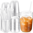 Ziliny 50 Pcs 16oz Clear Plastic Cups with Lids and Straws, Iced Coffee
Disposable Cold Drink Cups, Leak-proof Lids, Party Catering Supplies, Wine Cocktail Smoothie Milkshake Cold Beverage