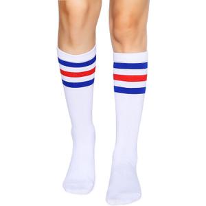 Henwarry Over the Calf Tube Socks Classic Triple Stripes Cotton Retro Athletic Socks for Men and Women (One Size, A01-blue/Red/White) Henwarry Over the Calf Tube Socks Classic Triple Stripes Cotton Retro Athletic Socks for Men and Women (One Size, A01-blue/Red/White)