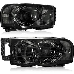 DWVO Headlights Assembly Compatible with 2002 2003 2004 2005 Dodge Ram 1500 2500 3500 Pickup Headlamp Replacement Smoke Lens Clear Reflector