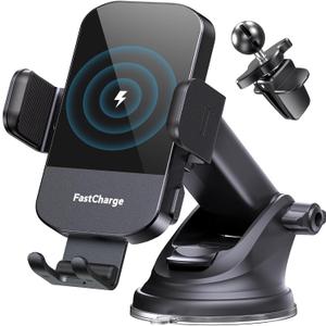 CHGeek Wireless Car Charger, 15W Fast Charging Auto Clamping Car Charger Phone Mount Phone Holder fit for iPhone 16 15 14 13 12 Pro Max 11 XR XS, Samsung Galaxy S24 Ultra S23 S22 S21, S20, S10+, Black (Black)