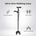 Lightweight Carbon Fiber Walking Cane with Dual Handle & LED Flashlight, 4-Leg Stable Quad Cane Adjustable Height Mobility Aid for Seniors, LED Light Batteries Not Included