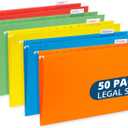 50 Legal Hanging File Folders, 50 Reinforced Hang Folders, Designed for Home and Office Color Coded File Organization, Legal Size, Assorted Colors, 50 Pack