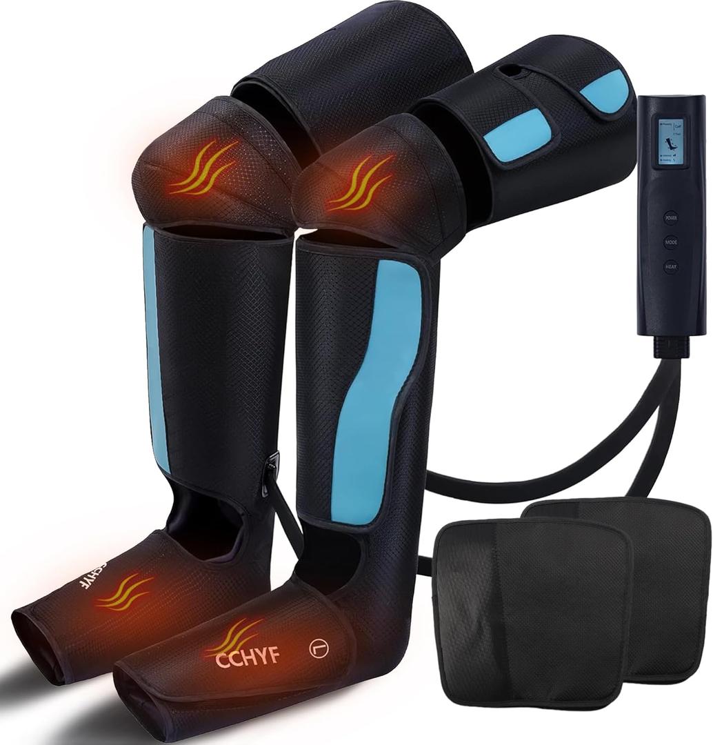 Leg Compression Massager with Heat,3-in-1 Leg Massager for Circulation,Air Compression Leg Massager with 3 Modes 3 Intensities 2 Extenders and Adjustable Wraps,Great Gifts for Mom & Dad