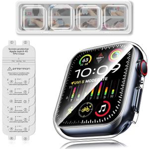 7 Packs for Apple Watch Screen Protector Series 9 8 7 45mm, Ultra HD TPU Flexible Screen Protectors for iWatch S9 S8 S7, Bubble-Free, Self-Healing,With Anti-Scratch PC Case