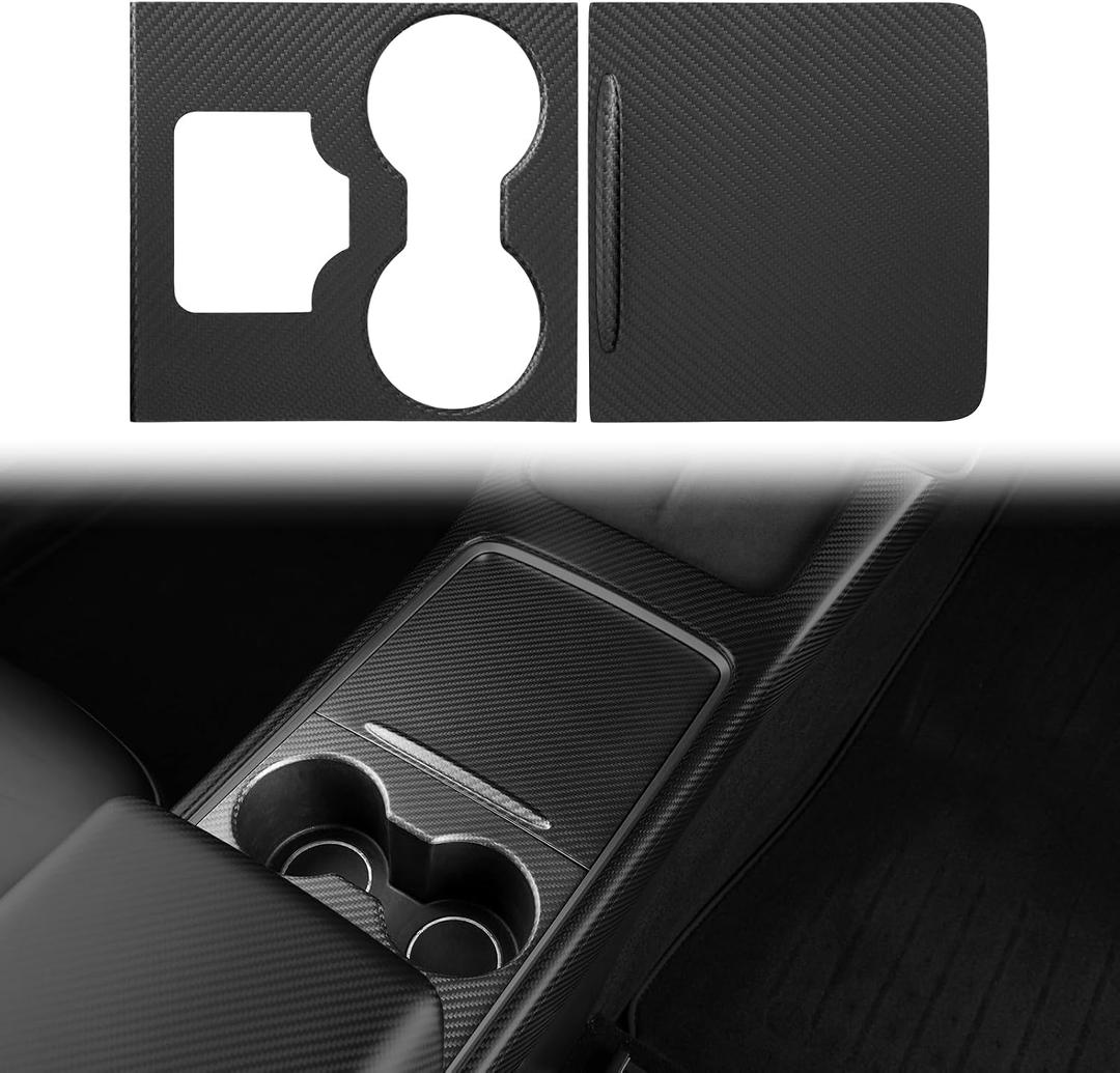 Center Console Wrap Compatible with Tesla Model 3 Model Y 3K Real Carbon Fiber Console Cover Interior Decoration Wrap Kit 2PCS Accessories for Tesla Model 3/Y 2020-2023(Matte Carbon Fiber)