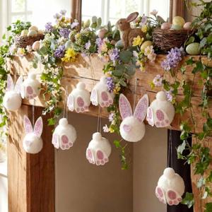 Remuuly 24 Pcs Easter Bunny Ornaments Cute Colorful Hanging Spring Plush Rabbit Decorations for Mantels Rustic Easter Holiday Craft Decor for Fireplace Wall Home Office Indoor Spring Decor Supplies
