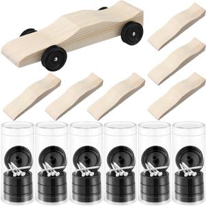 6 Sets Derby Car Kits Bulk Pre-Cut Derby Muscle Car Body with Pre-drilled Axle Holes for Easy Insertion, Wooden Cars Kits with Wheels and Axels for Beginners, Racer