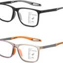 Missfive 2 Pack Upgraded Bend-Proof Multifocus Progressive Reading Glasses Men, TR90 Sporty Frame & Metal Spring Hinge, No-Line Multifocal Anti Blue/UV Near-Mid Range Readers, 3.5