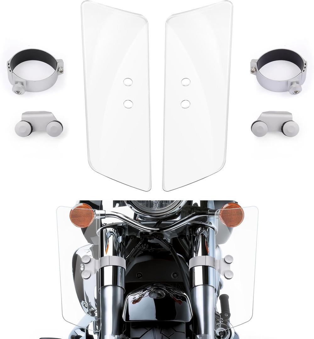 Motorcycle Fork Deflectors, Front Fork Wind Deflector Shield for Honda Shadow VT1100 VT750 VTX1300, for Kawasaki Vulcan Classic VN1500, for Yamaha V-Star XV950 XVS1100 XVS1300 (Clear)