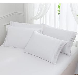 Shunjie Pillow Cases - King Size Set of 4-1800 Thread Count Ultra Soft White Pillowcases - Wrinkle Resistant Pillow Covers with Envelope Closure - 20" x 40"