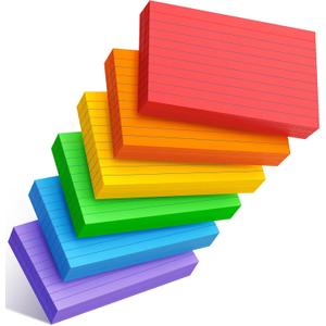Colored Index Cards 3x5 Inch - 300 Count Flash Cards for Studing, Colored Note Cards 3x5 Cards Neon 3 by 5 Index Cards Ruled Colorful Notecards 3 x 5 Lined Neon Flashcards 6 Colors (50 Sheets Each)