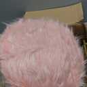 IBUYKE Faux Fur Vanity Stool Chair, Furry Makeup Stool Ottoman, Soft Padded Seat, Round Footrest Footstools with 4 Metal Legs, for Living Room Bedroom Entryway, Pink LG-32P