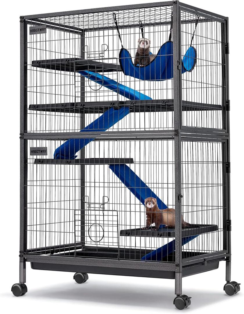 HABUTWAY 50''H Metal Small Animal Cages, Rolling Chinchilla Cage with Removable Ramps, Lagre Critter Nation Cage for Chinchillas/Guinea Pigs/Rabbit, Ferret Cages with Hammock & 5 Tiers, Black (31.5"L x 20.5"W x 50.4"H)