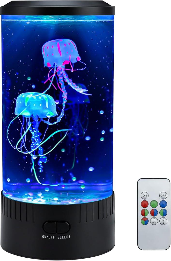 Jellyfish Lamp LED Mood Night Light with 7 Color Changing, Remote Control Large Jellyfish Aquarium Tank Night Light to Decorate Home Office, Gifts for Kids Teens Adults, 5.12" Dia x 11.42" H (Black)