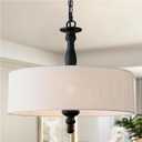 17.3" Modern Drum Chandelier Light Fixture 4-Lights Mid Century Drum Chandelier with Linen Shade Vintage Farmhouse Black Chandelier for Dining Room,Living Room,Kitchen Island,E12