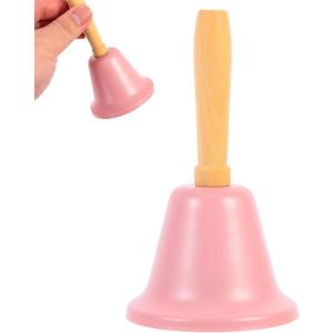 Pink Christmas Bell with Wood Handle, 4.72 Inch Metal Bell for Xmas Restaurant Customer Service Jinglebell for Home Christmas Decor