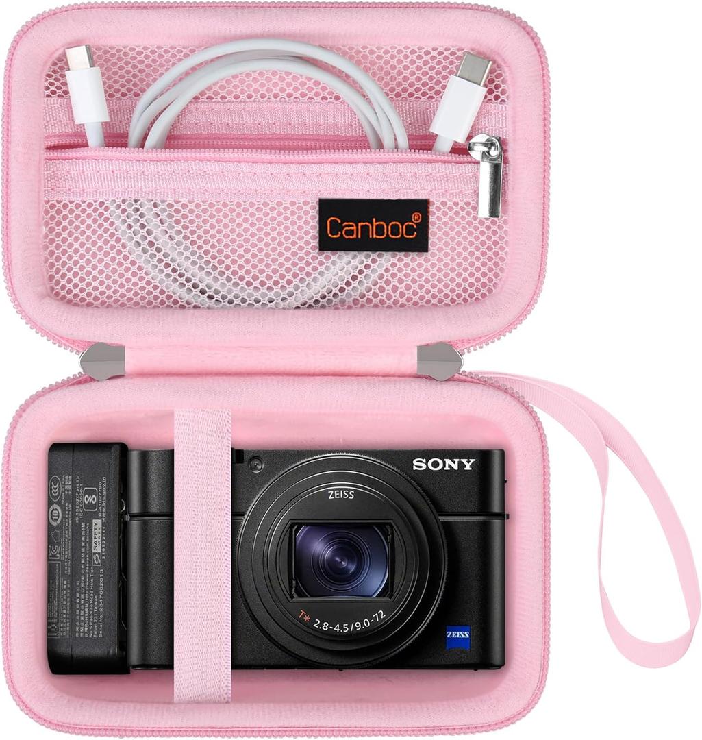 Canboc Carrying Case for Sony RX100 VII/ RX100 VI/ RX100 V/ RX100 IV/ RX100 III Compact Digital Camera, Point and Shoot Vlogging Camera Bag, Zipper Mesh Pocket fits USB Cable, Batteries, Pink