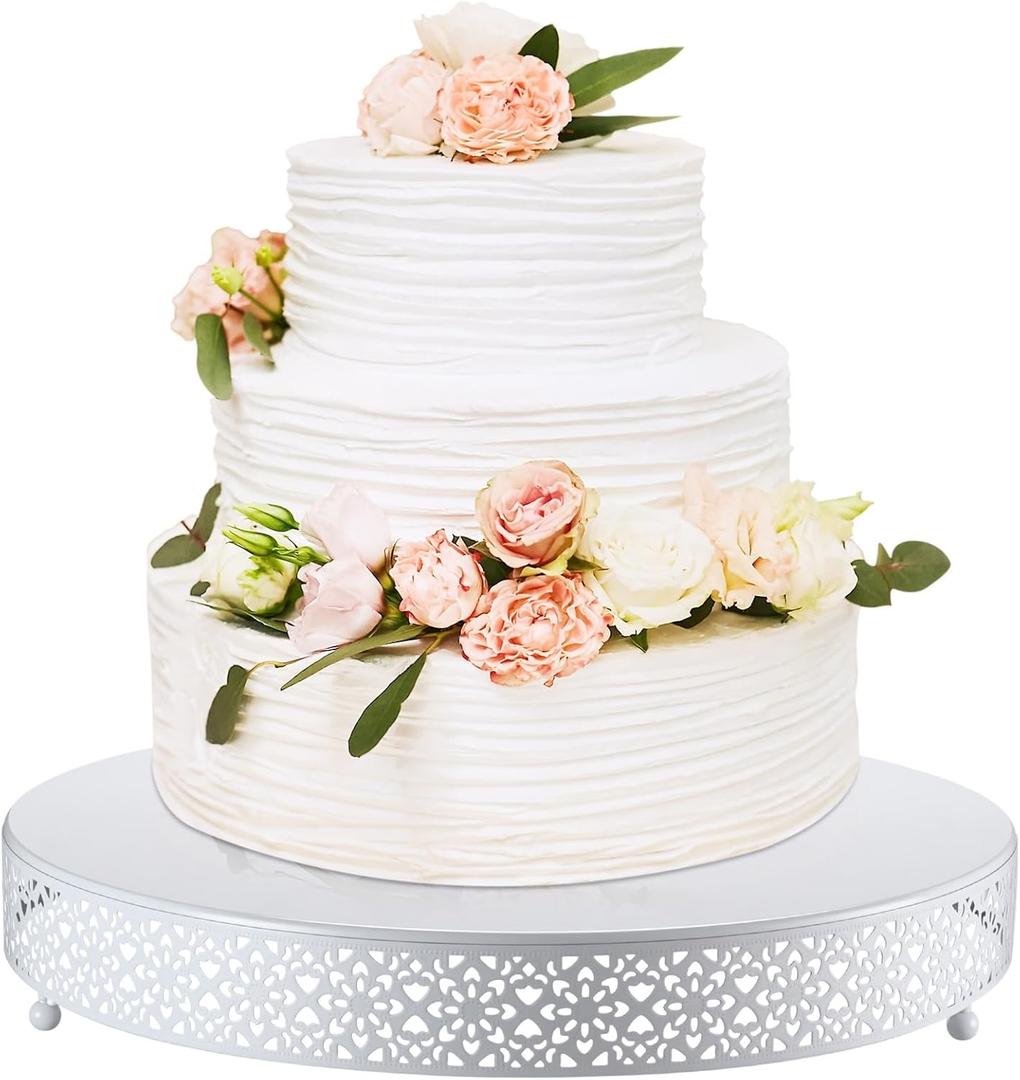 Wenqik Cake Stand 16 Inch Round Metal Cupcake Dessert Wedding Cake Stand Cookies Display Holder Fruit Serving Tray for Table Wedding Birthday Anniversary Party(White)