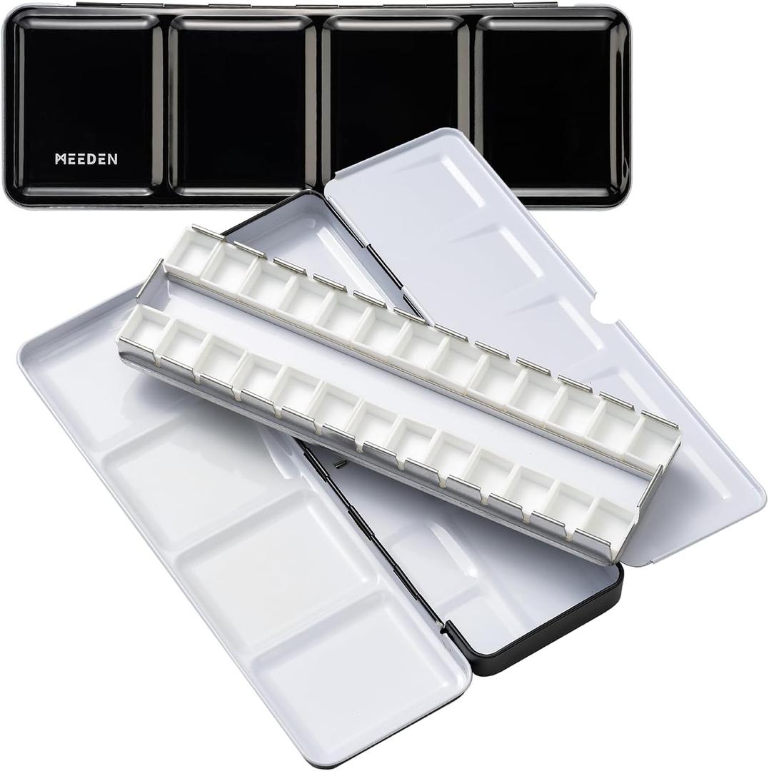 MEEDEN Empty Watercolor Paint Palette: Travel Water Color Palette Tin with 24 Half Pans - Portable Metal Palette Tin Box (Black)
