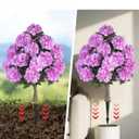 BLOSMON Hydrangea Topiary Trees Artificial - Outdoor 2 Packs 33" Pink Fake Flower Ball Tree for Front Porch Planters Urns Decor - 20 Heads Faux Hydrangea Bush Plants with Spike for Garden Yard Patio