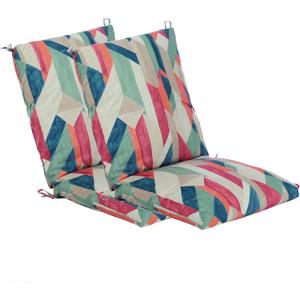 Set of 2 Outdoor Dining Chair Cushions, Patio Seating Cushions, 38x18x4.5 inch, for Garden Patio Furniture (Red-Green Geometry)