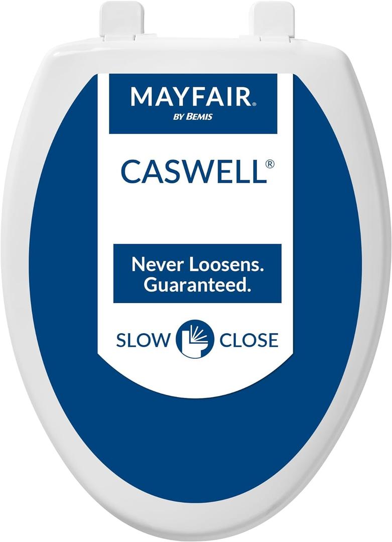 Mayfair Caswell Modern Toilet Seat, Slow Close, Easy Clean, Plastic, Elongated, White