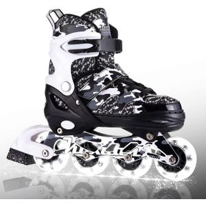 Kuxuan Boys Adjustable Inline Skates with Light up Wheels, Fun Illuminating Skates for Kids Girls Youth (Large(Kids 3-6 US), Black Came)