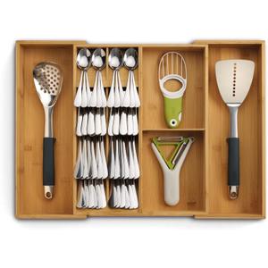 Joseph Joseph DrawerStore Expanding Silverware, Flatware, Utensil & Gadgets Organizer, Expandable in Drawer Space Saving Tray, Bamboo