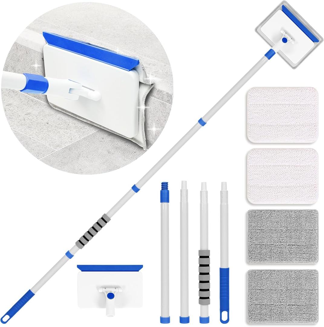 Baseboard Cleaner Tool with Handle, Wall Cleaner with Extendable Long Handle ,Door Frame Cleaning Tool Including 4 Reusable Cleaning Pads. Quick Clean Baseboard Cleaning, Ceiling and Wall